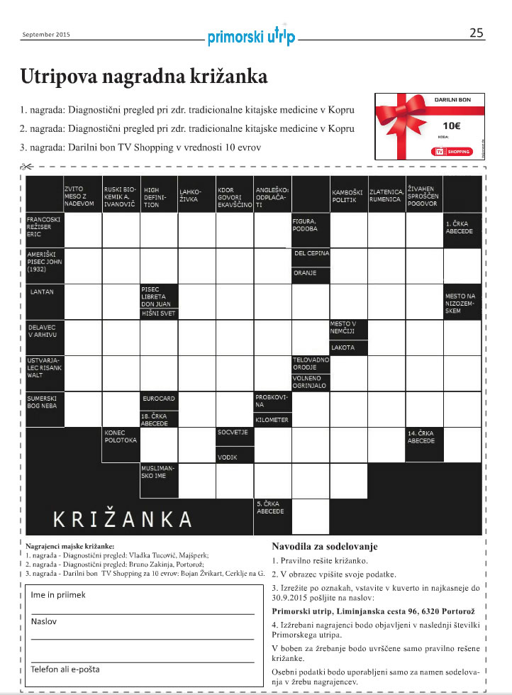 Krizanka September 2015